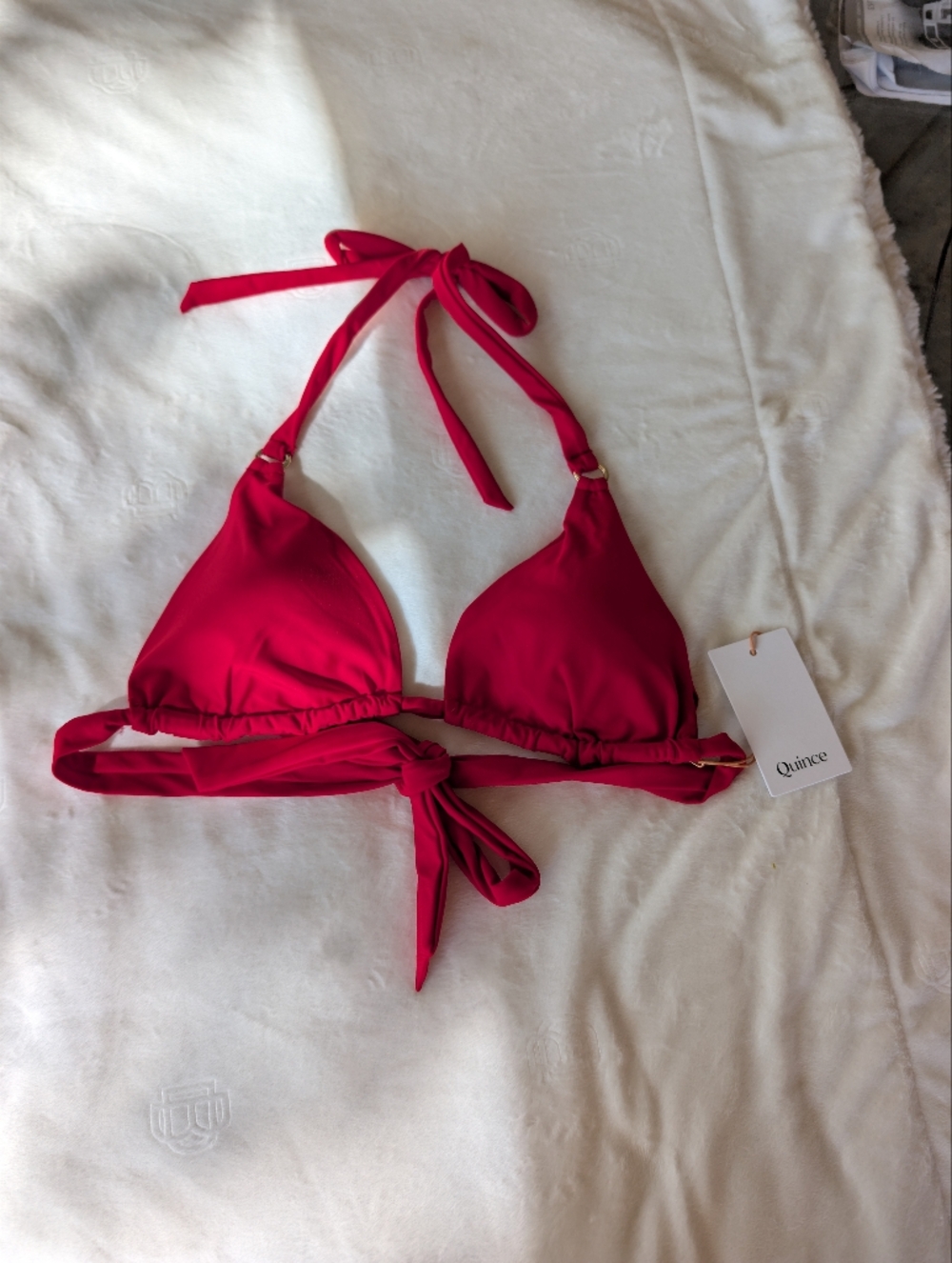 NWT Quince Red Italian Triangle Bikini Top Size Large